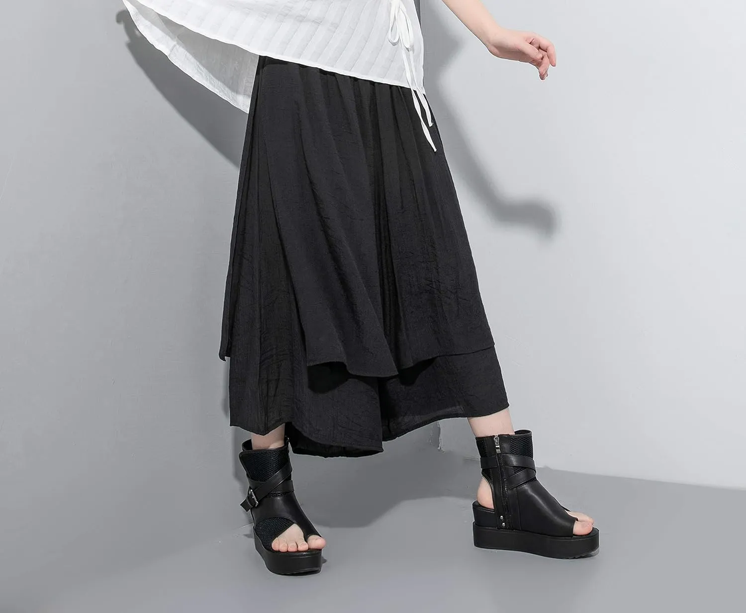 ellazhu Women's Loose Fit Wide Leg Pants with Side Pockets for Casual Lounge Wear Culottes Style GY2416 A