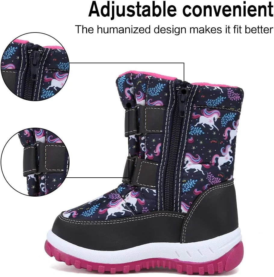 EQUICK Boys Girls Winter Boots Waterproof Lightweight Kid Snow Boots with Fur Outdoor (Toddler/Little Kid/Big Kid)