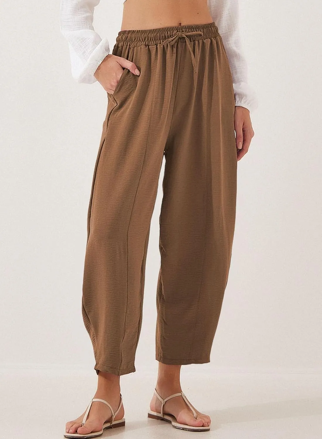 EVALESS Women's Summer High Waisted Baggy Pants Casual Ankle Length Trouser Slacks with Pockets