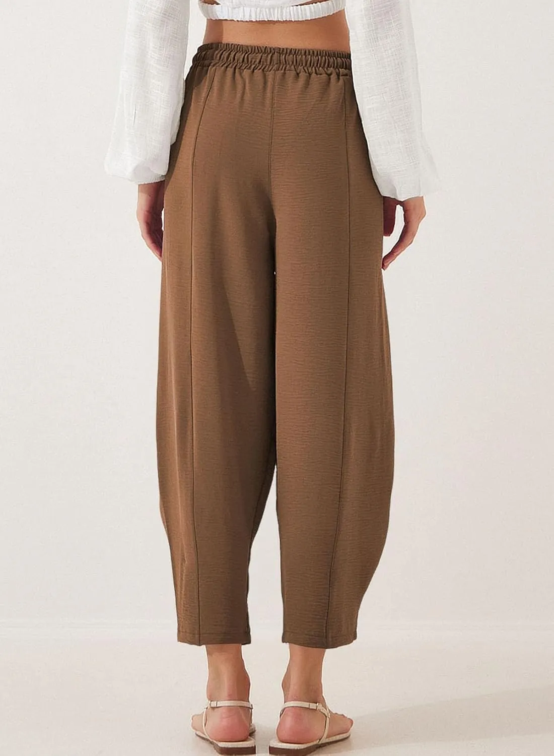 EVALESS Women's Summer High Waisted Baggy Pants Casual Ankle Length Trouser Slacks with Pockets