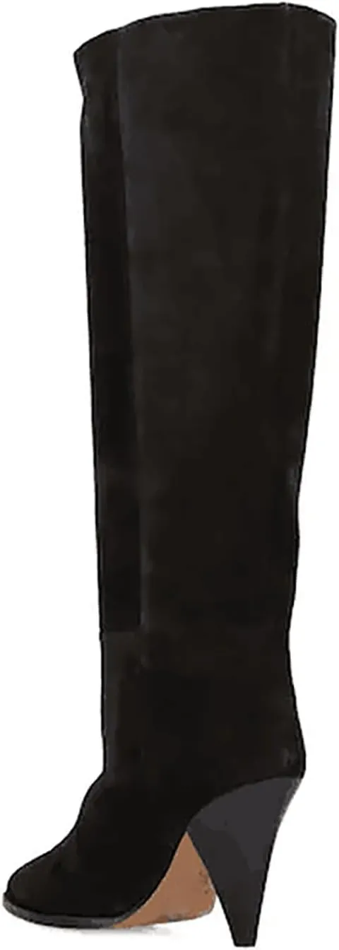 Fall tan Knee high boots for women pointed toe blue denim boot high heel black wide calf suede boots Beige heeled Booties Oversized shoes