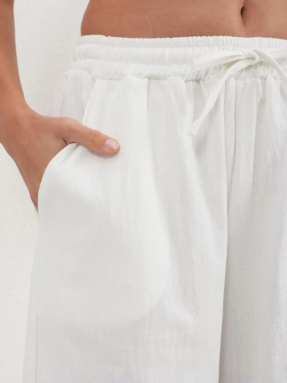 Fancysters Womens Linen Capri Pants Wide Leg High Waisted Palazzo Flowy Casual Loose Beach Summer Pants with Pockets