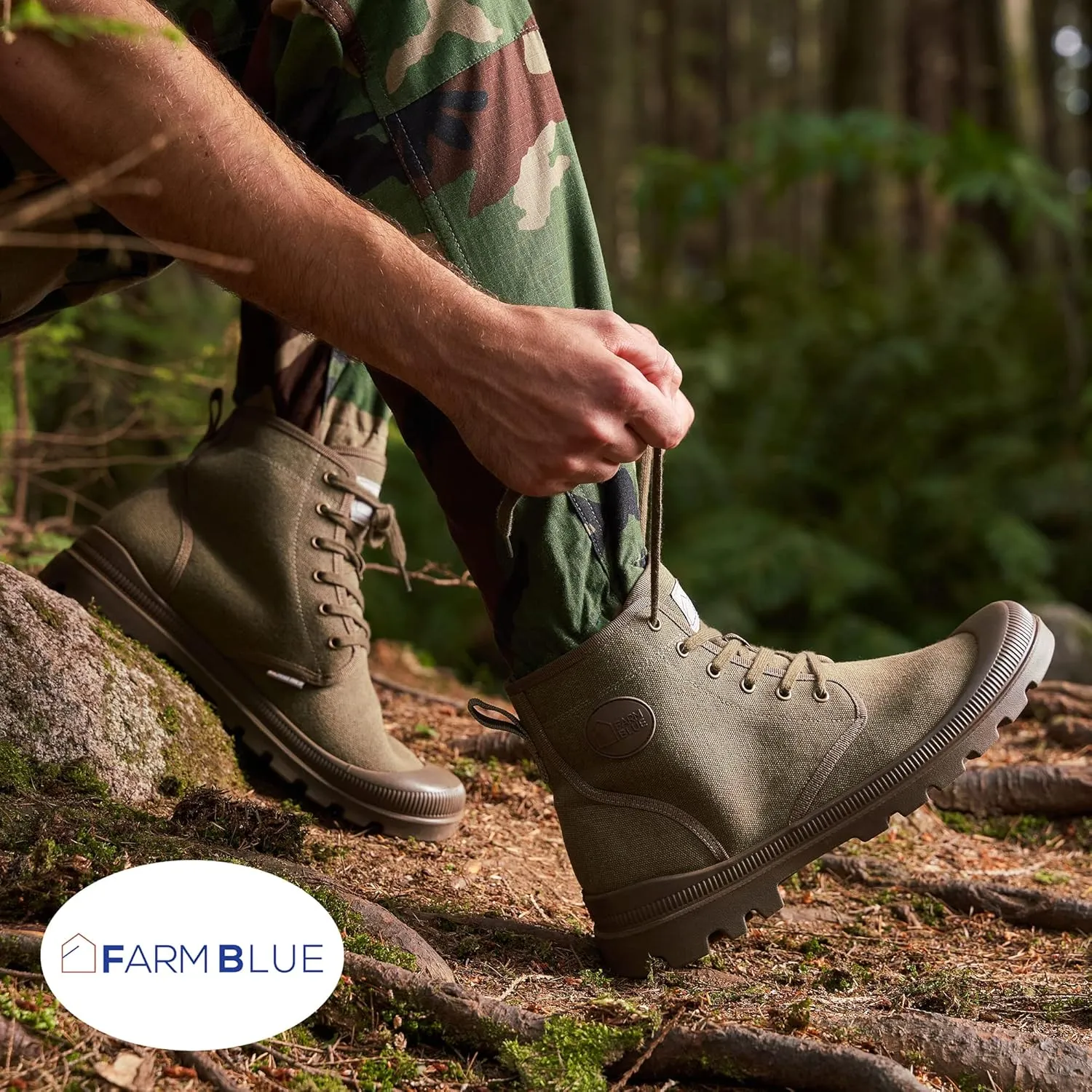 Farm Blue Men's Ranger Boots - High Top Hiking Shoes for Men - Water-Resistant Canvas Combat Boots with Orthotic Insoles - Tactical Shoes for Casual, Work, or Outdoor Wear