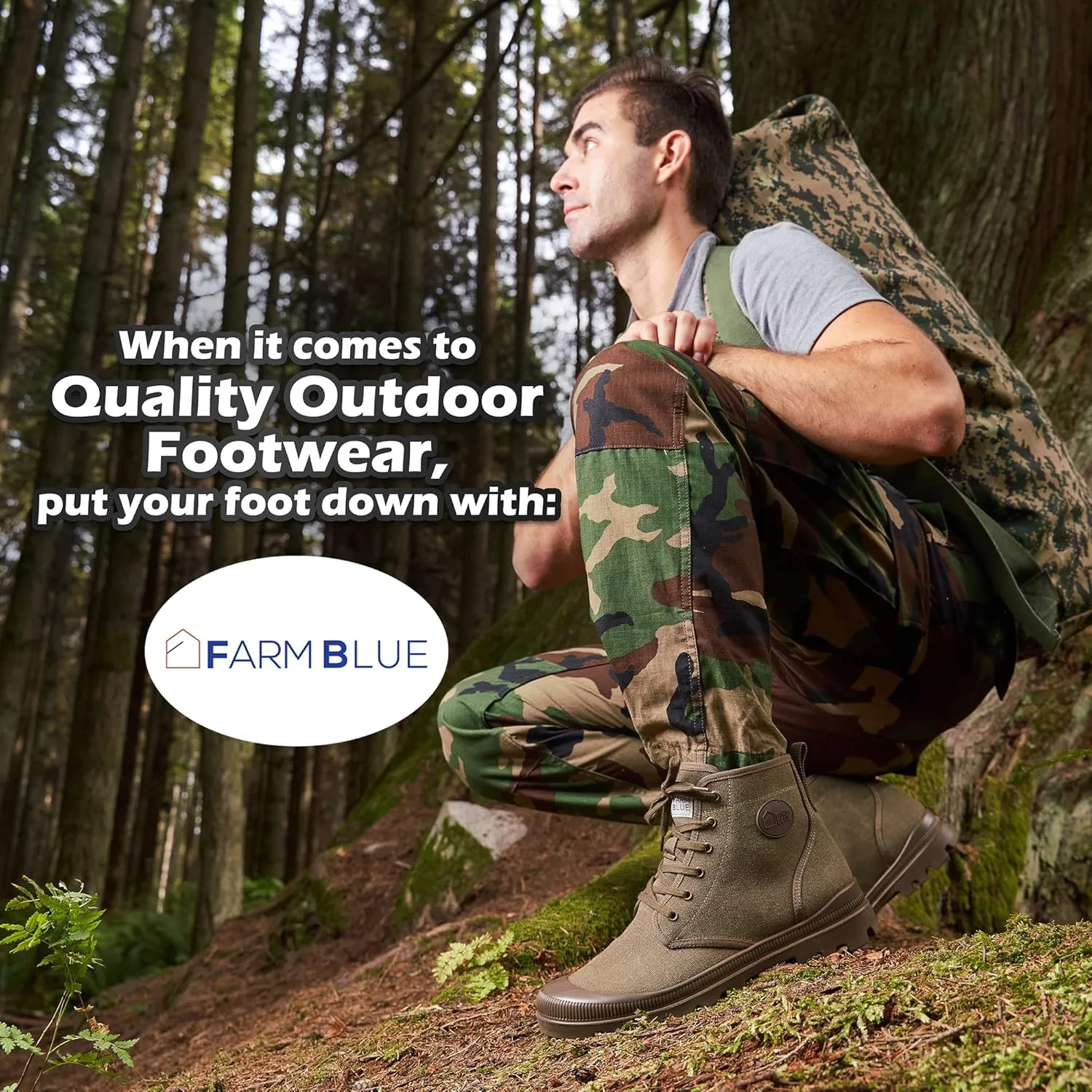 Farm Blue Men's Ranger Boots - High Top Hiking Shoes for Men - Water-Resistant Canvas Combat Boots with Orthotic Insoles - Tactical Shoes for Casual, Work, or Outdoor Wear
