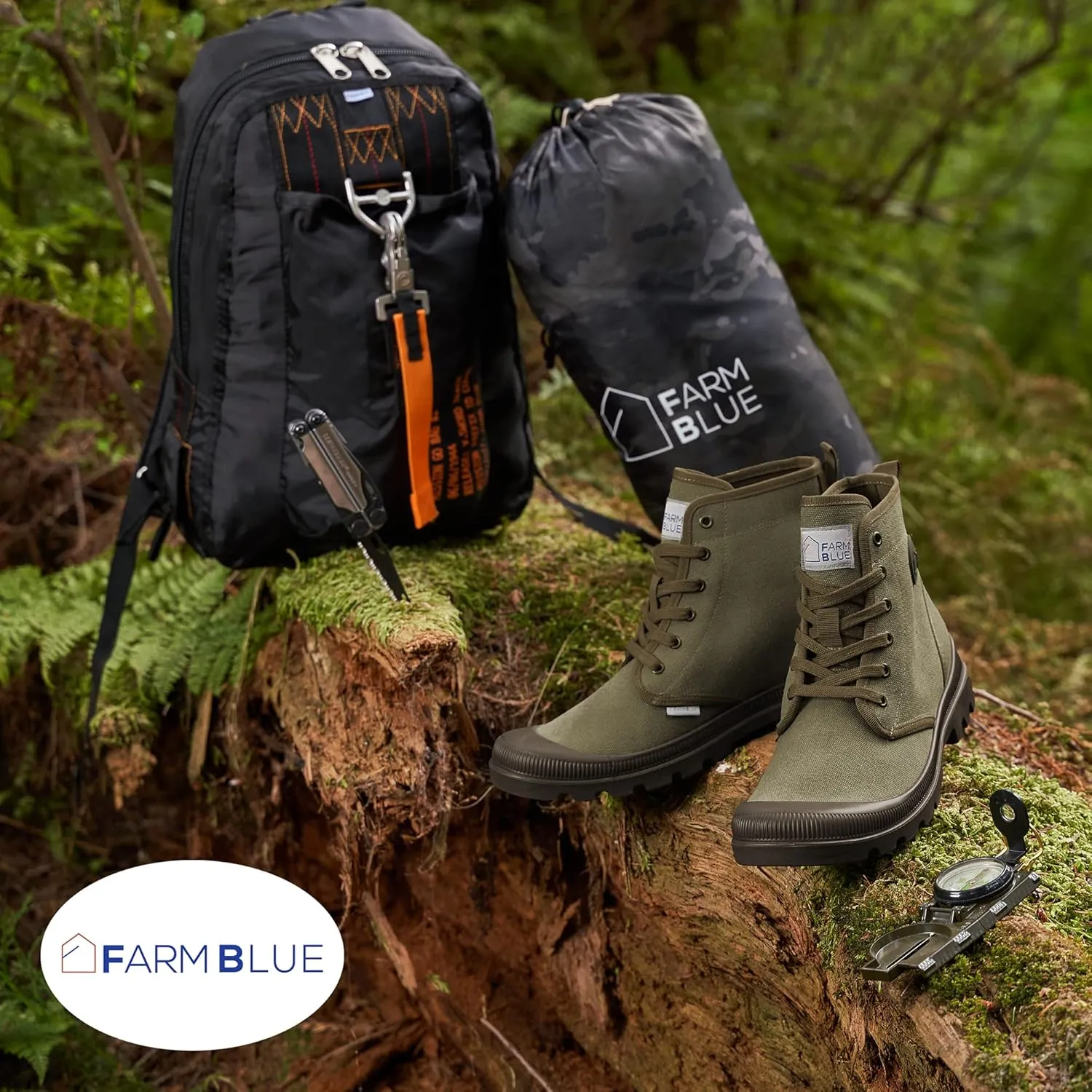 Farm Blue Men's Ranger Boots - High Top Hiking Shoes for Men - Water-Resistant Canvas Combat Boots with Orthotic Insoles - Tactical Shoes for Casual, Work, or Outdoor Wear