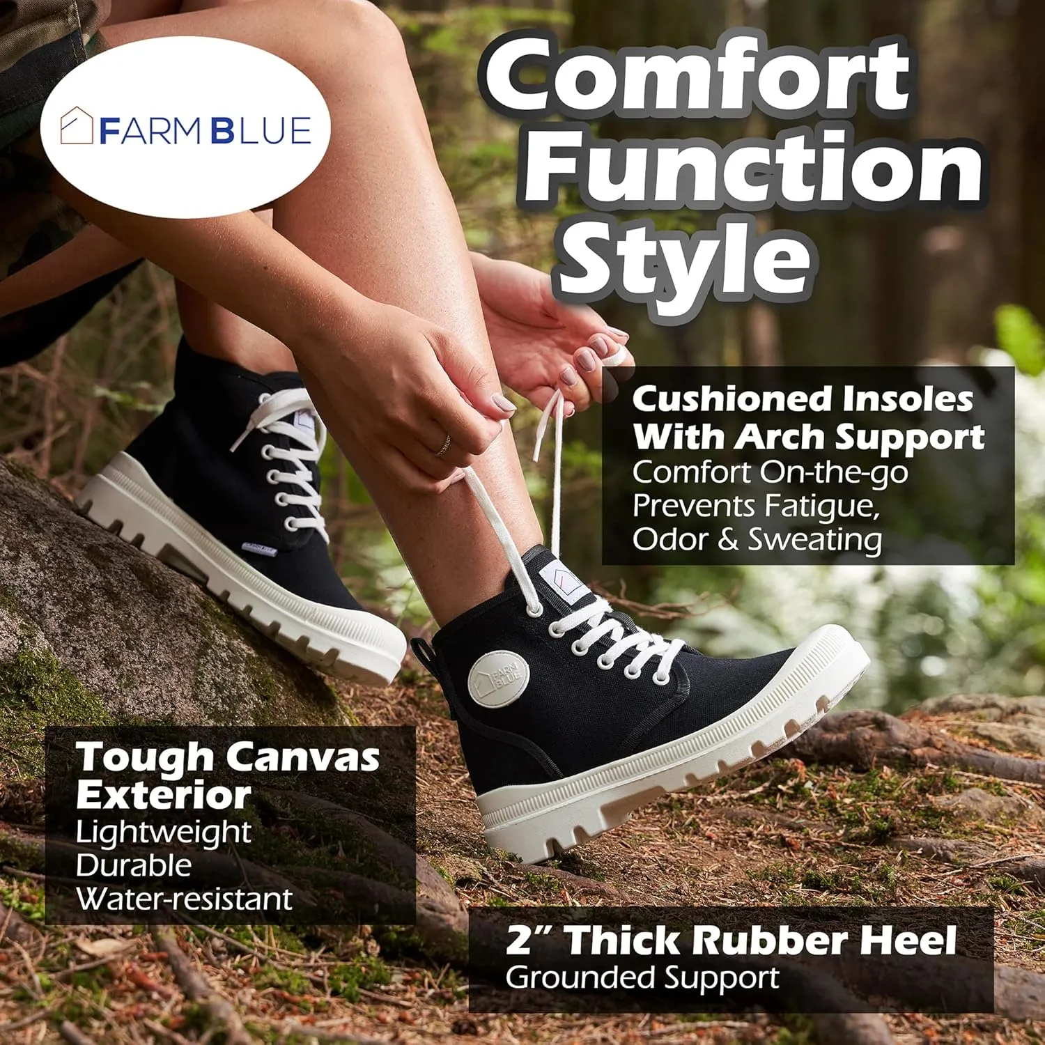 Farm Blue Men's Ranger Boots - High Top Hiking Shoes for Men - Water-Resistant Canvas Combat Boots with Orthotic Insoles - Tactical Shoes for Casual, Work, or Outdoor Wear