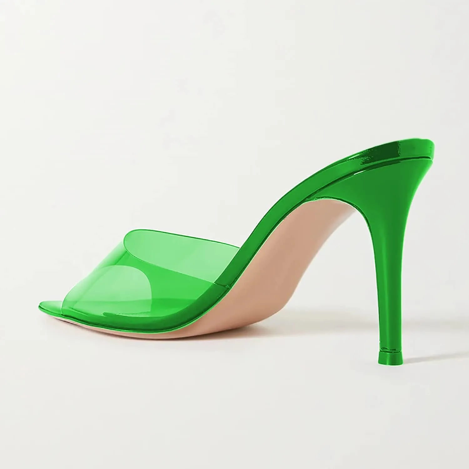 Fashion Clear PVC Mules Woman,Pointed Open Toe Transparent Women's Slippers with Sexy High Stiletto Heel,Lovely Backless Girls Slide Sandals for Outdoor Beach and Daily,Full US Shoe Size 4-16