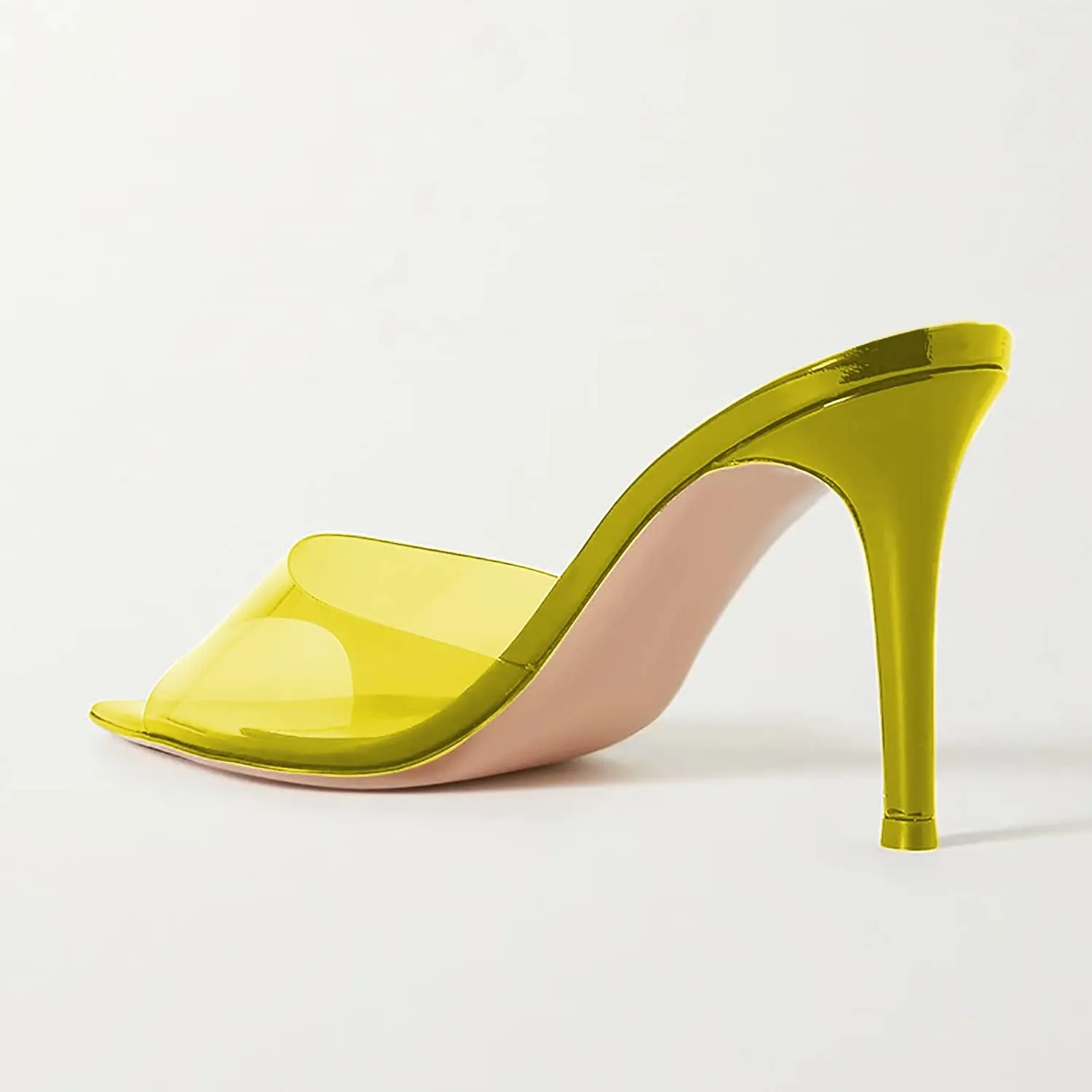 Fashion Clear PVC Mules Woman,Pointed Open Toe Transparent Women's Slippers with Sexy High Stiletto Heel,Lovely Backless Girls Slide Sandals for Outdoor Beach and Daily,Full US Shoe Size 4-16