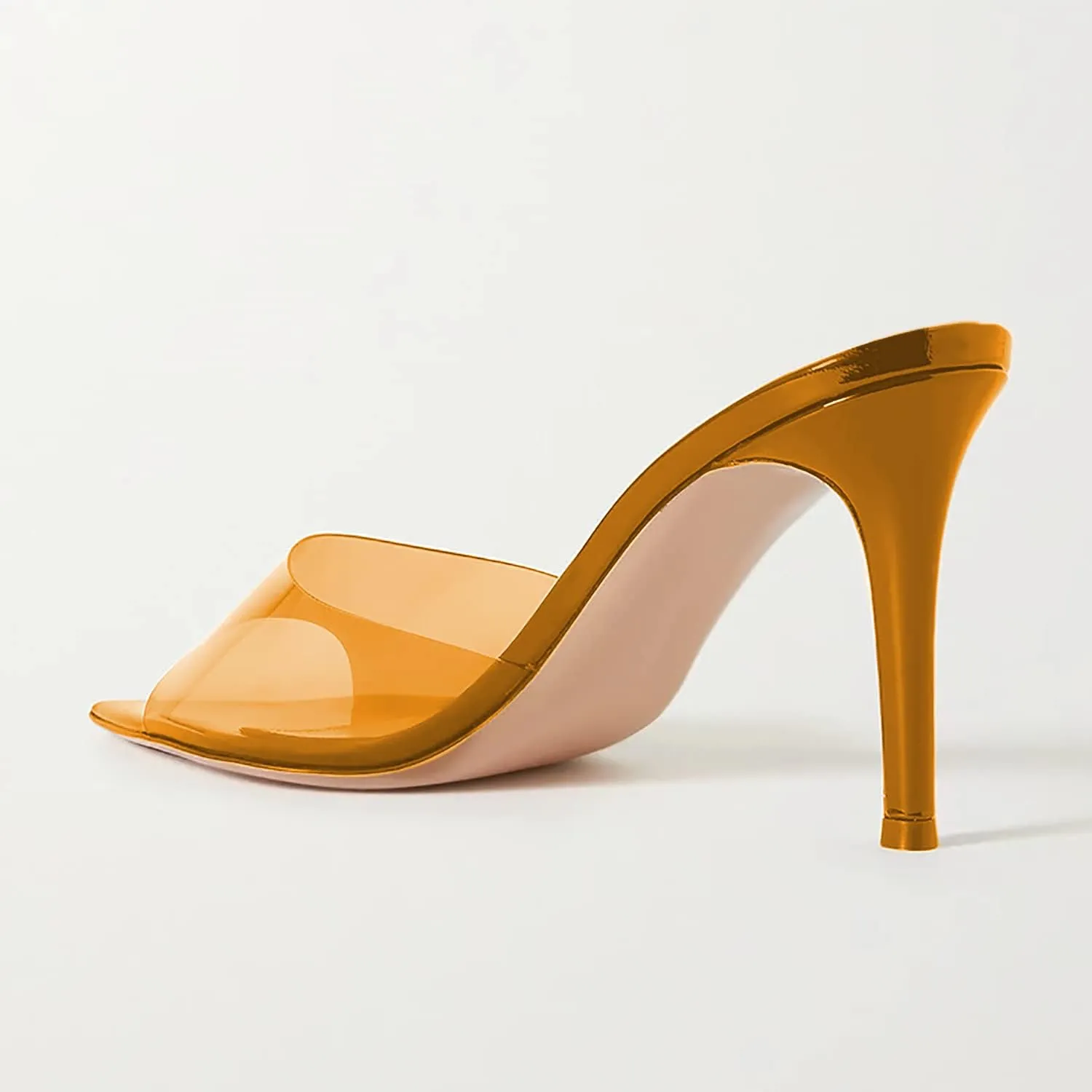 Fashion Clear PVC Mules Woman,Pointed Open Toe Transparent Women's Slippers with Sexy High Stiletto Heel,Lovely Backless Girls Slide Sandals for Outdoor Beach and Daily,Full US Shoe Size 4-16