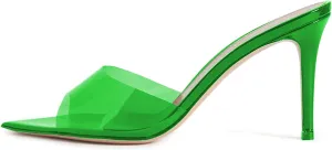 Fashion Clear PVC Mules Woman,Pointed Open Toe Transparent Women's Slippers with Sexy High Stiletto Heel,Lovely Backless Girls Slide Sandals for Outdoor Beach and Daily,Full US Shoe Size 4-16