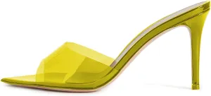 Fashion Clear PVC Mules Woman,Pointed Open Toe Transparent Women's Slippers with Sexy High Stiletto Heel,Lovely Backless Girls Slide Sandals for Outdoor Beach and Daily,Full US Shoe Size 4-16