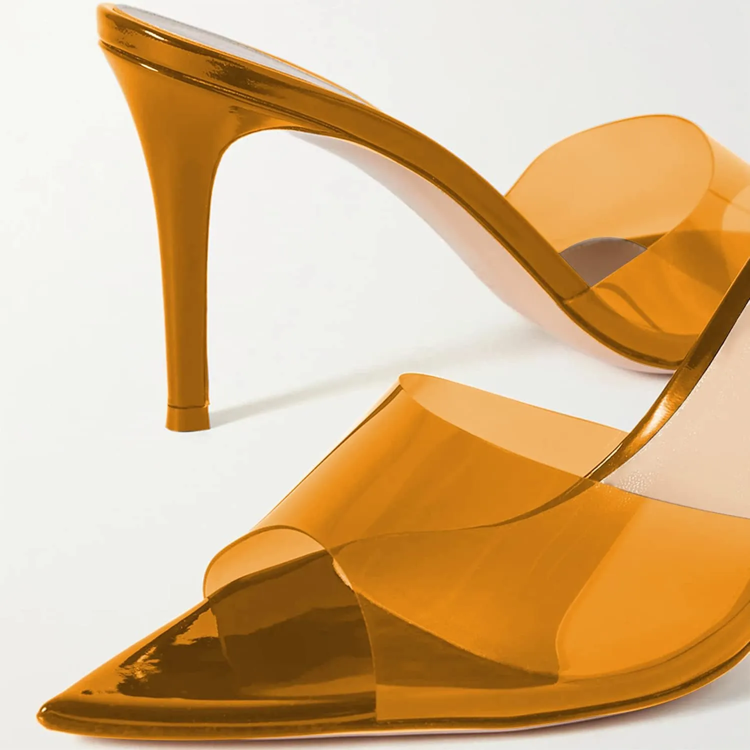 Fashion Clear PVC Mules Woman,Pointed Open Toe Transparent Women's Slippers with Sexy High Stiletto Heel,Lovely Backless Girls Slide Sandals for Outdoor Beach and Daily,Full US Shoe Size 4-16