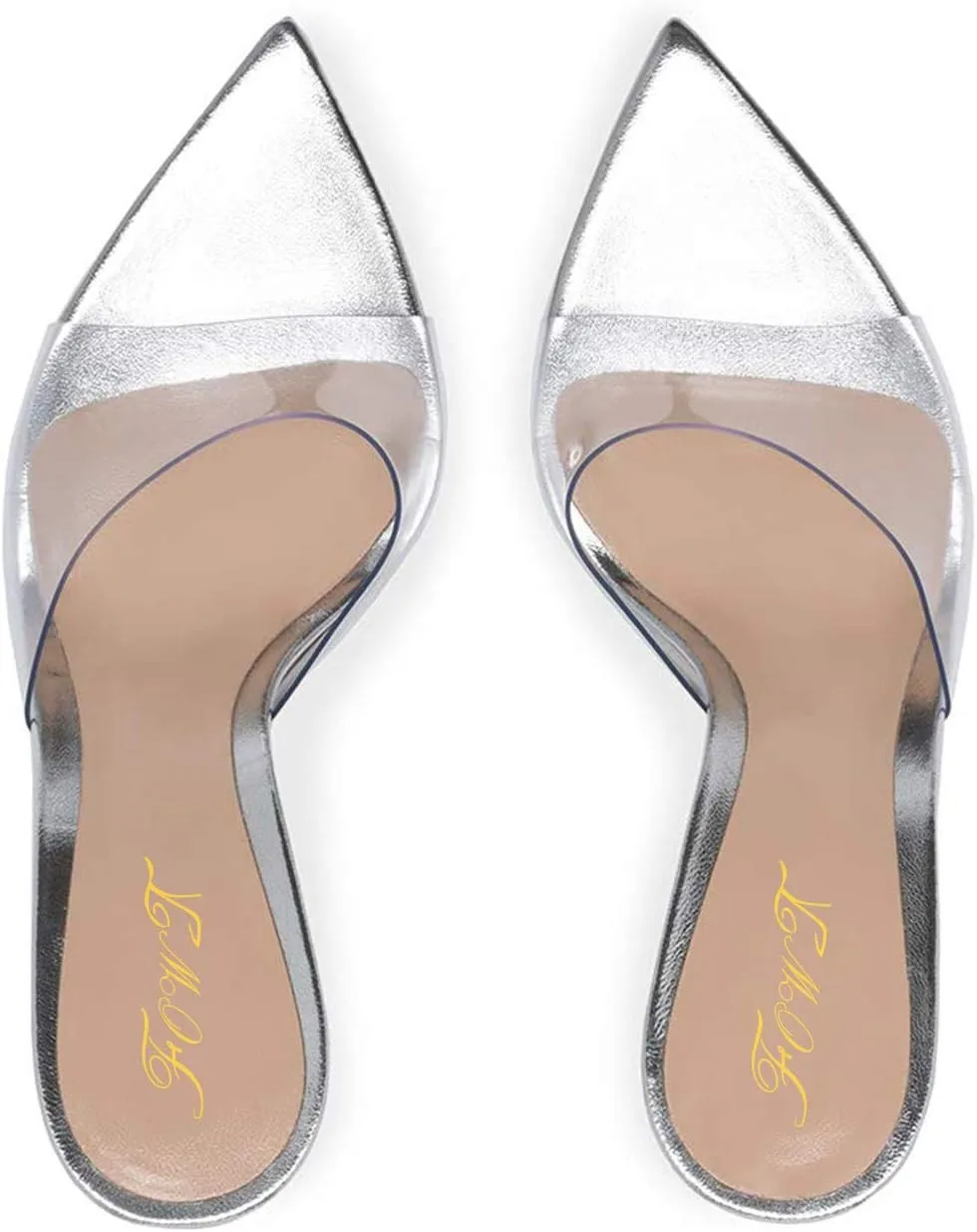 Fashion Clear PVC Mules Woman,Pointed Open Toe Transparent Women's Slippers with Sexy High Stiletto Heel,Lovely Backless Girls Slide Sandals for Outdoor Beach and Daily,Full US Shoe Size 4-16