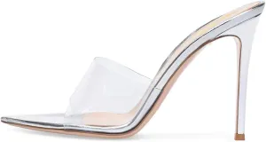 Fashion Clear PVC Mules Woman,Pointed Open Toe Transparent Women's Slippers with Sexy High Stiletto Heel,Lovely Backless Girls Slide Sandals for Outdoor Beach and Daily,Full US Shoe Size 4-16