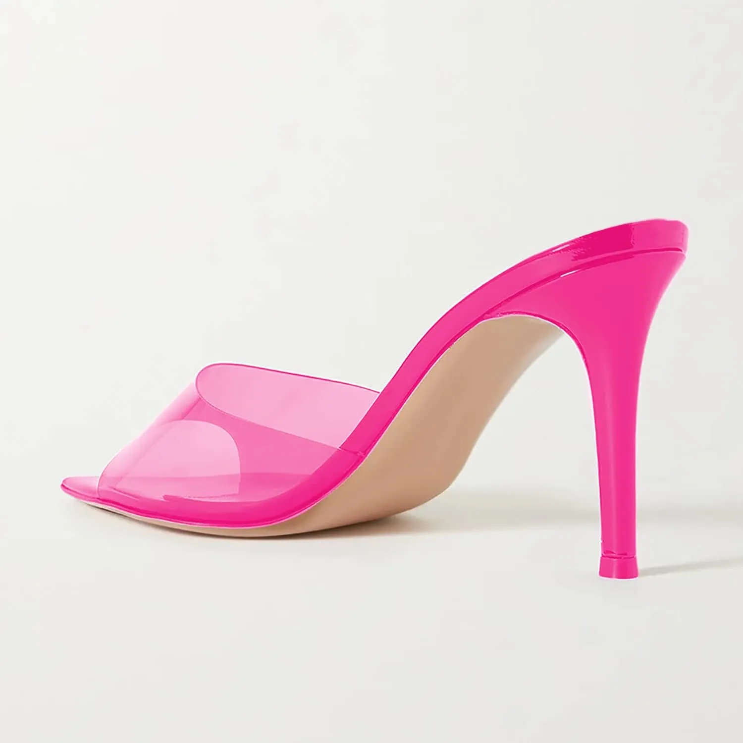 Fashion Clear PVC Mules Woman,Pointed Open Toe Transparent Women's Slippers with Sexy High Stiletto Heel,Lovely Backless Girls Slide Sandals for Outdoor Beach and Daily,Full US Shoe Size 4-16