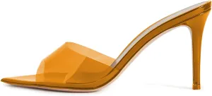 Fashion Clear PVC Mules Woman,Pointed Open Toe Transparent Women's Slippers with Sexy High Stiletto Heel,Lovely Backless Girls Slide Sandals for Outdoor Beach and Daily,Full US Shoe Size 4-16