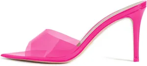 Fashion Clear PVC Mules Woman,Pointed Open Toe Transparent Women's Slippers with Sexy High Stiletto Heel,Lovely Backless Girls Slide Sandals for Outdoor Beach and Daily,Full US Shoe Size 4-16