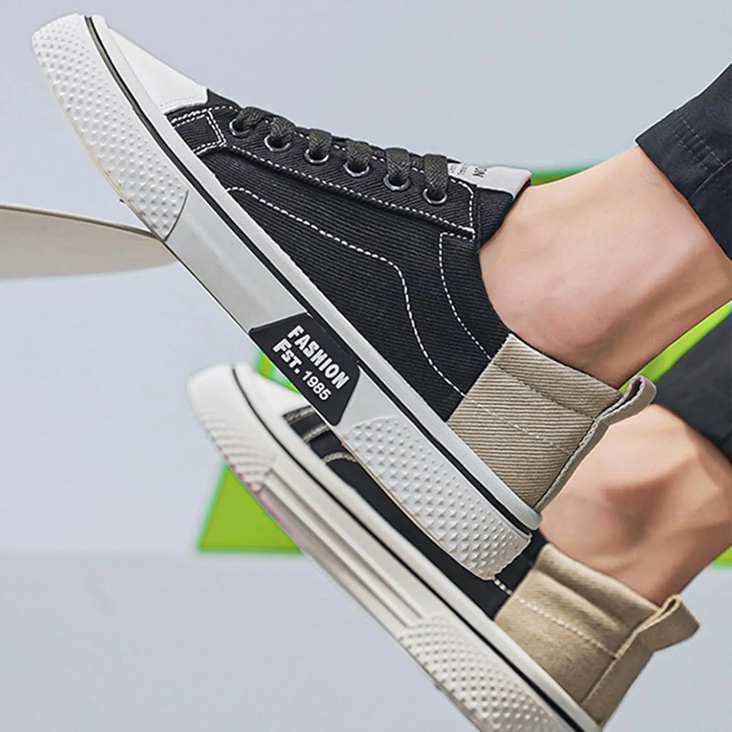 Fashion Men's Casual Canvas Sneakers - Classic Street Style Skateboarding Shoes, Low Top, Round Toe, Spring & Fall
