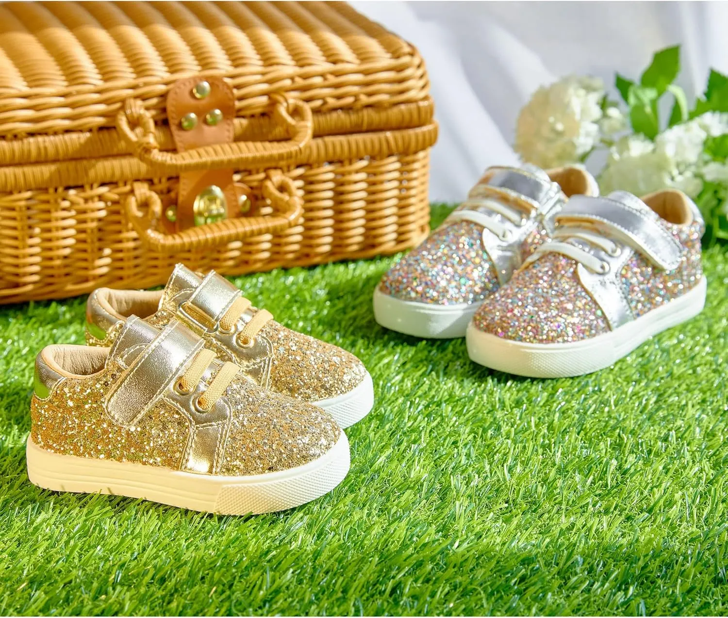 Felix & Flora Toddler/Little Kid Girls Running Shoes Sports Sneakers Princess Casual Glitter Shoes.