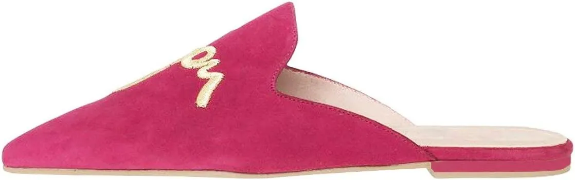 Fericzot Women's Velvet Backless Pointed Toe Slip On Loafers Flats Embroidery Mule Slippers Shoes