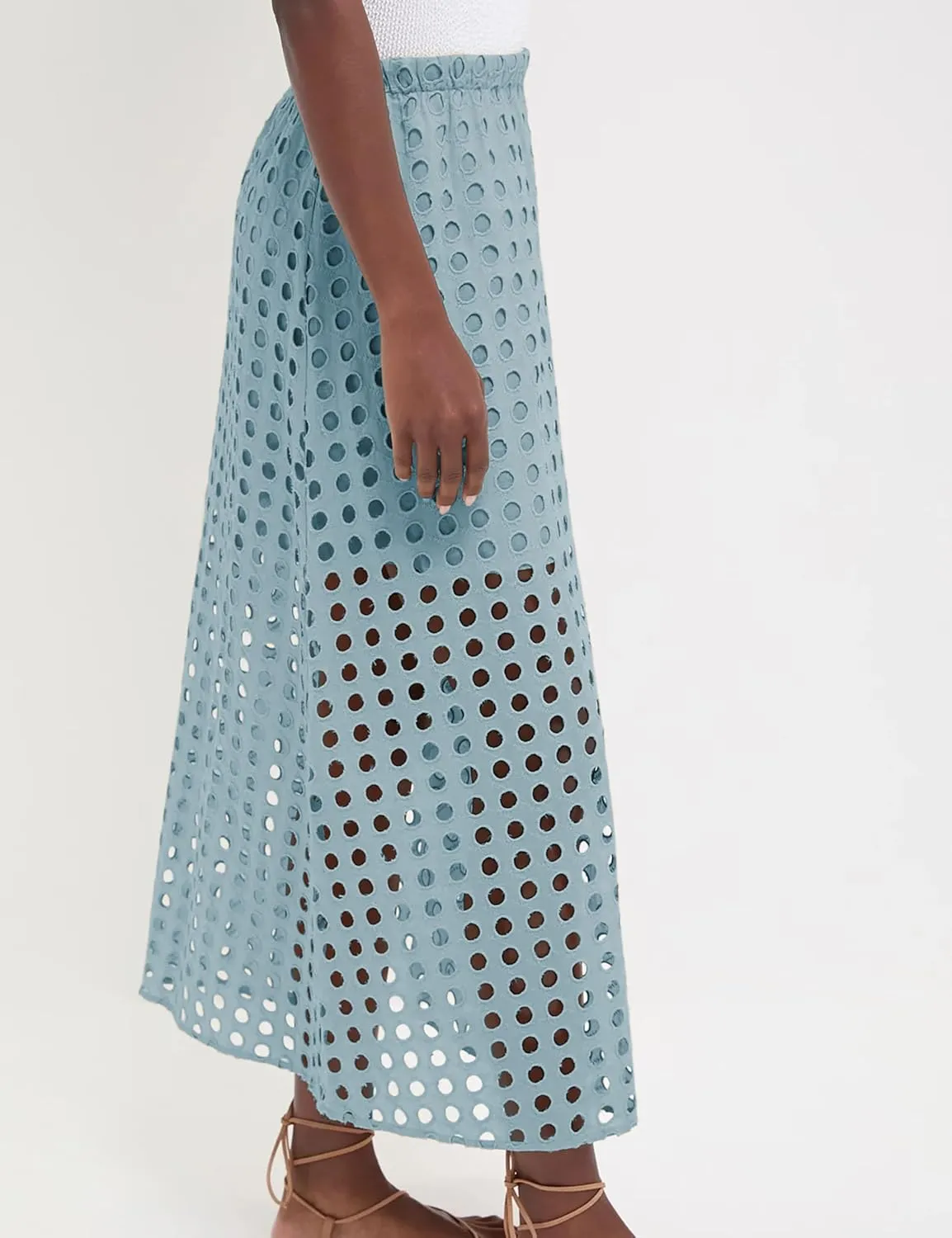 Fiona Jolin 2025 Women Summer Casual Eyelet Bohemian Maxi Skirt Beach Long Skirt with Mini Underneath