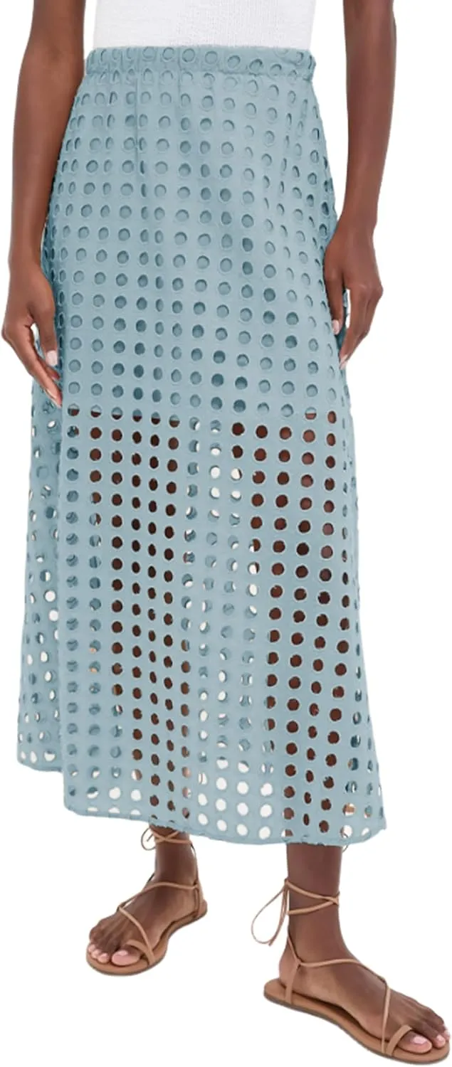 Fiona Jolin 2025 Women Summer Casual Eyelet Bohemian Maxi Skirt Beach Long Skirt with Mini Underneath