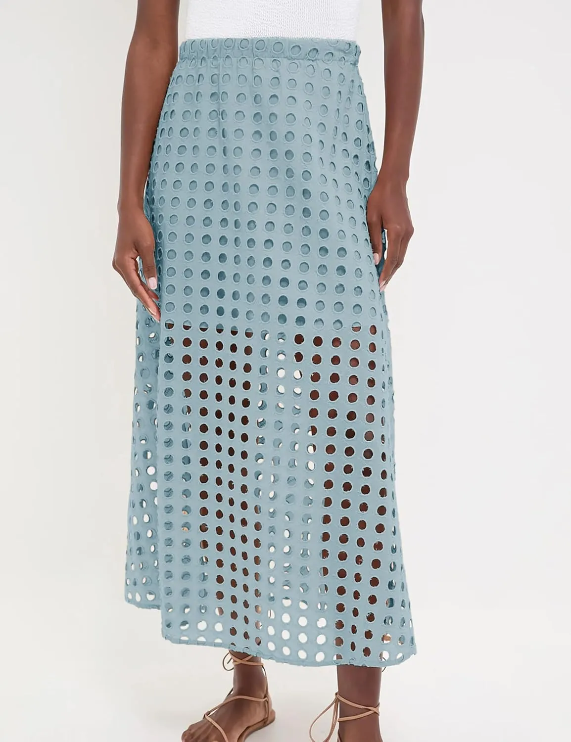 Fiona Jolin 2025 Women Summer Casual Eyelet Bohemian Maxi Skirt Beach Long Skirt with Mini Underneath