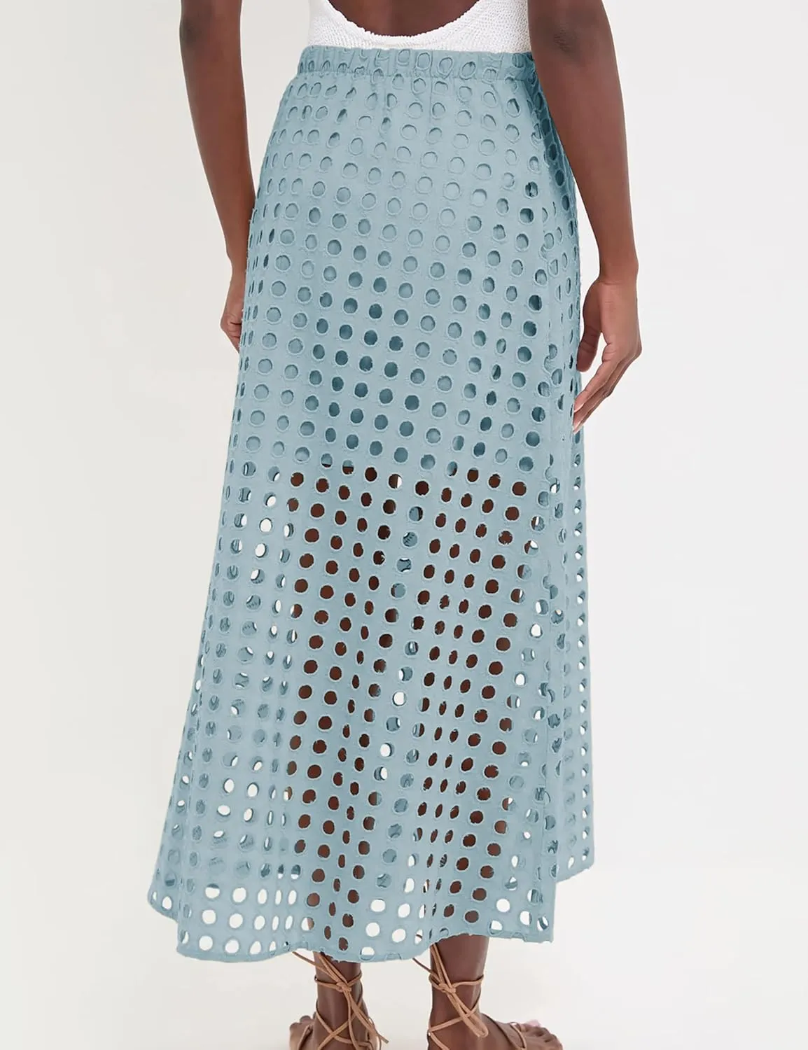Fiona Jolin 2025 Women Summer Casual Eyelet Bohemian Maxi Skirt Beach Long Skirt with Mini Underneath