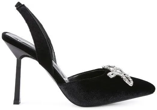 Firebird Velvet Diamante Heeled Slingback Mules