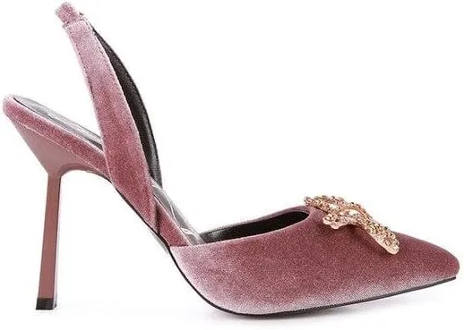 Firebird Velvet Diamante Heeled Slingback Mules