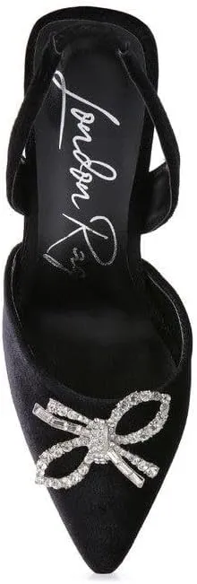Firebird Velvet Diamante Heeled Slingback Mules