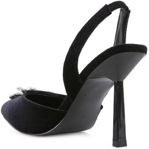 Firebird Velvet Diamante Heeled Slingback Mules