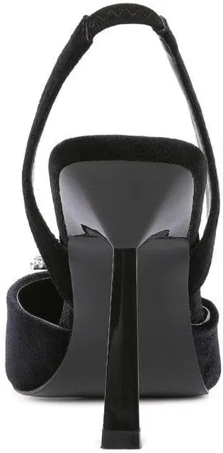 Firebird Velvet Diamante Heeled Slingback Mules