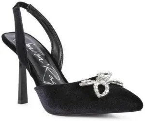 Firebird Velvet Diamante Heeled Slingback Mules