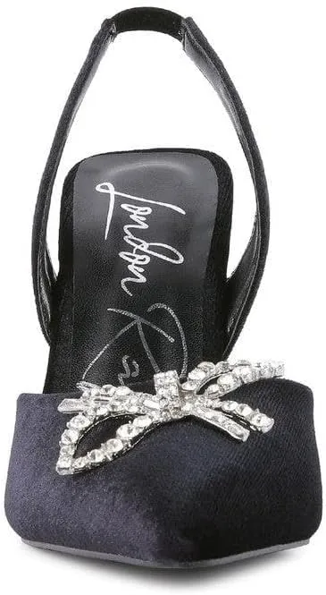 Firebird Velvet Diamante Heeled Slingback Mules