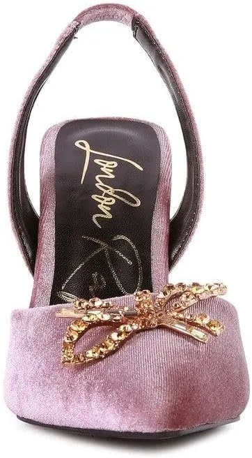 Firebird Velvet Diamante Heeled Slingback Mules