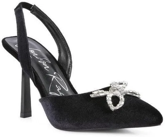 Firebird Velvet Diamante Heeled Slingback Mules