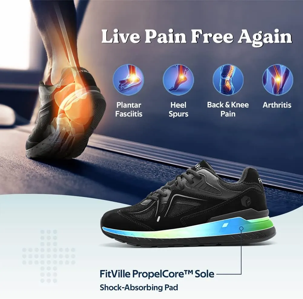 FitVille Extra Wide Walking Shoes for Men Wide Width Sneakers for Flat Feet Heel Pain Relief - Rebound Core