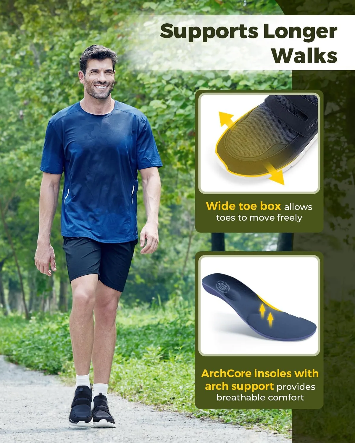 FitVille Men's Slip-on Shoes Wide Width Sneakers Hands Free Walking Shoes Gym Shoes for Men with Arch Support - Cloud Wanderer V5