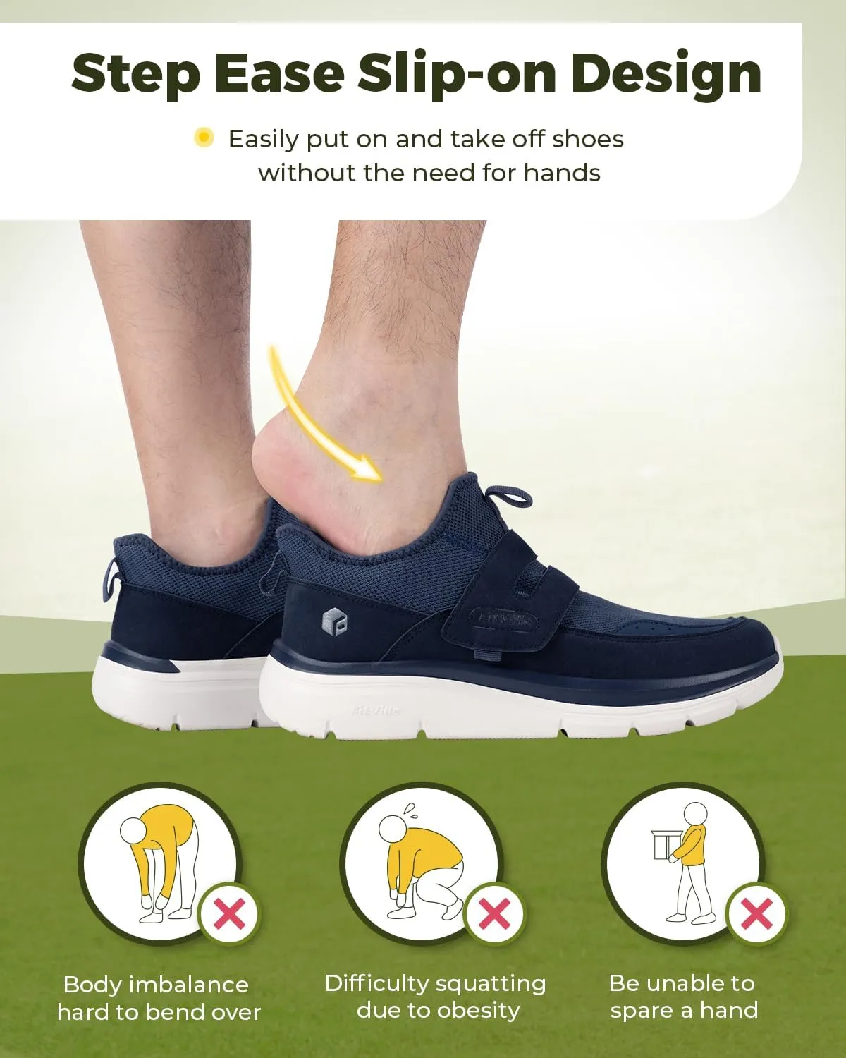 FitVille Men's Slip-on Shoes Wide Width Sneakers Hands Free Walking Shoes Gym Shoes for Men with Arch Support - Cloud Wanderer V5