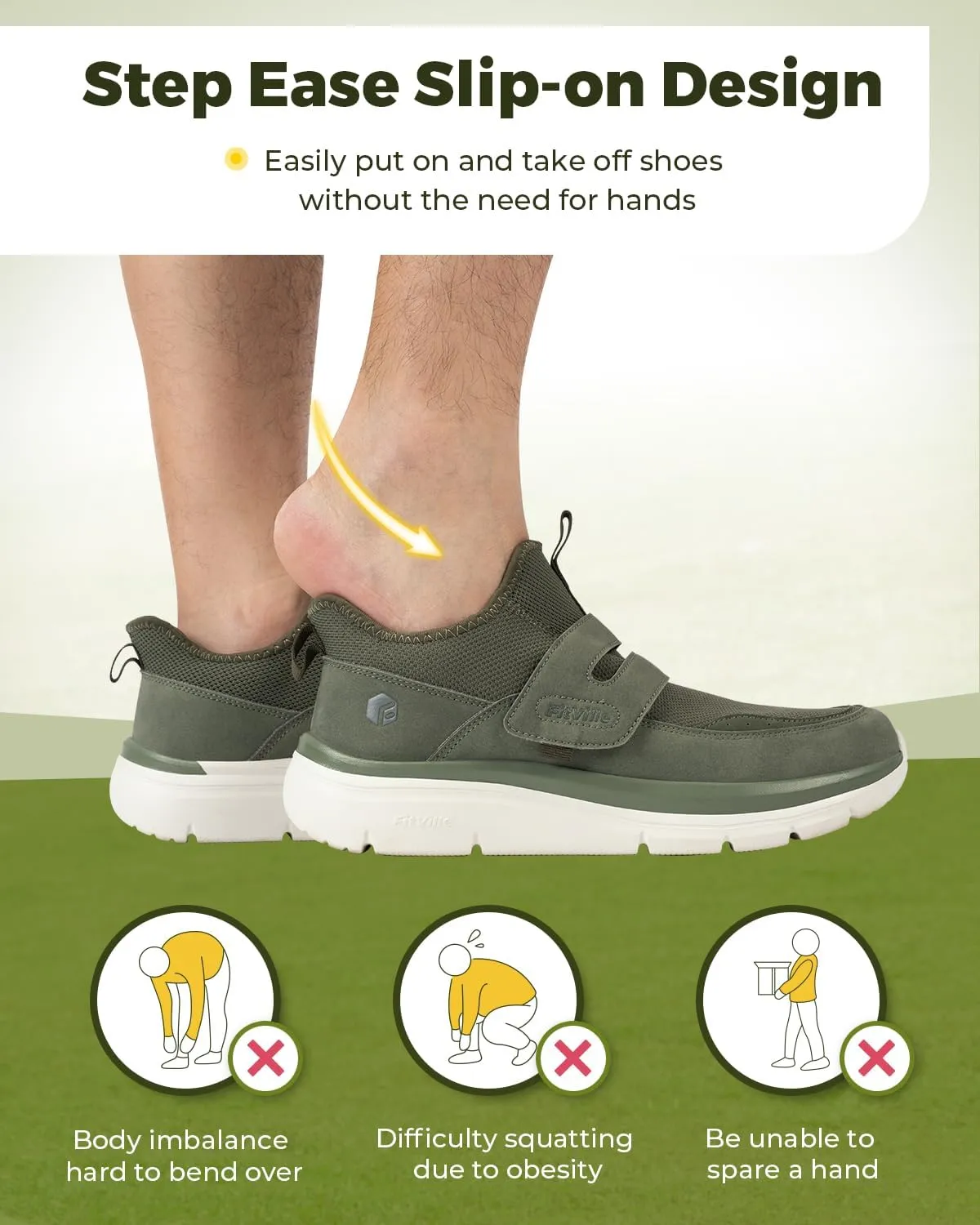 FitVille Men's Slip-on Shoes Wide Width Sneakers Hands Free Walking Shoes Gym Shoes for Men with Arch Support - Cloud Wanderer V5
