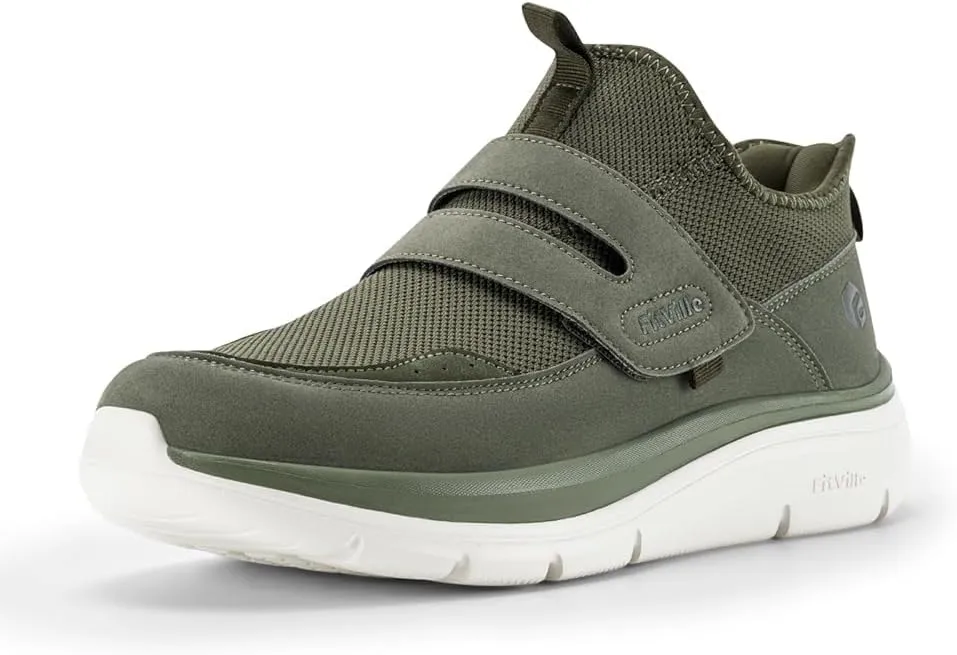 FitVille Men's Slip-on Shoes Wide Width Sneakers Hands Free Walking Shoes Gym Shoes for Men with Arch Support - Cloud Wanderer V5
