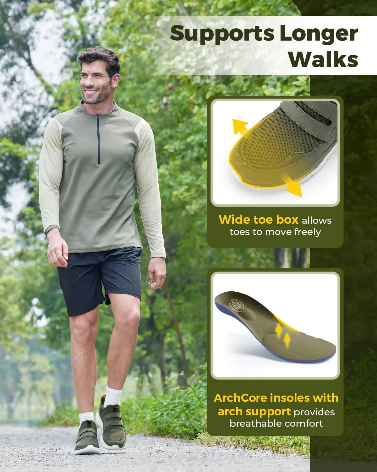 FitVille Men's Slip-on Shoes Wide Width Sneakers Hands Free Walking Shoes Gym Shoes for Men with Arch Support - Cloud Wanderer V5