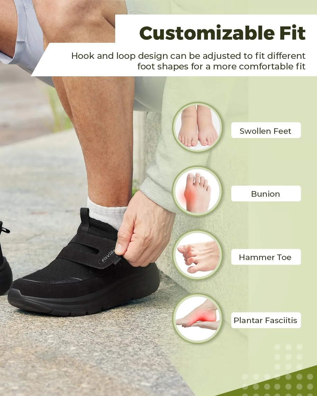 FitVille Men's Slip-on Shoes Wide Width Sneakers Hands Free Walking Shoes Gym Shoes for Men with Arch Support - Cloud Wanderer V5