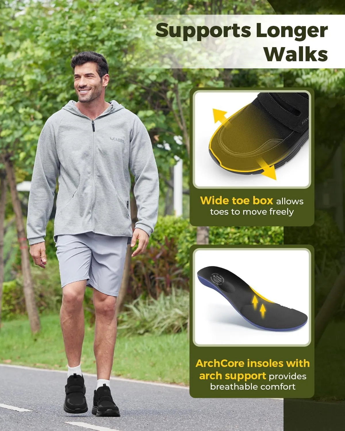 FitVille Men's Slip-on Shoes Wide Width Sneakers Hands Free Walking Shoes Gym Shoes for Men with Arch Support - Cloud Wanderer V5