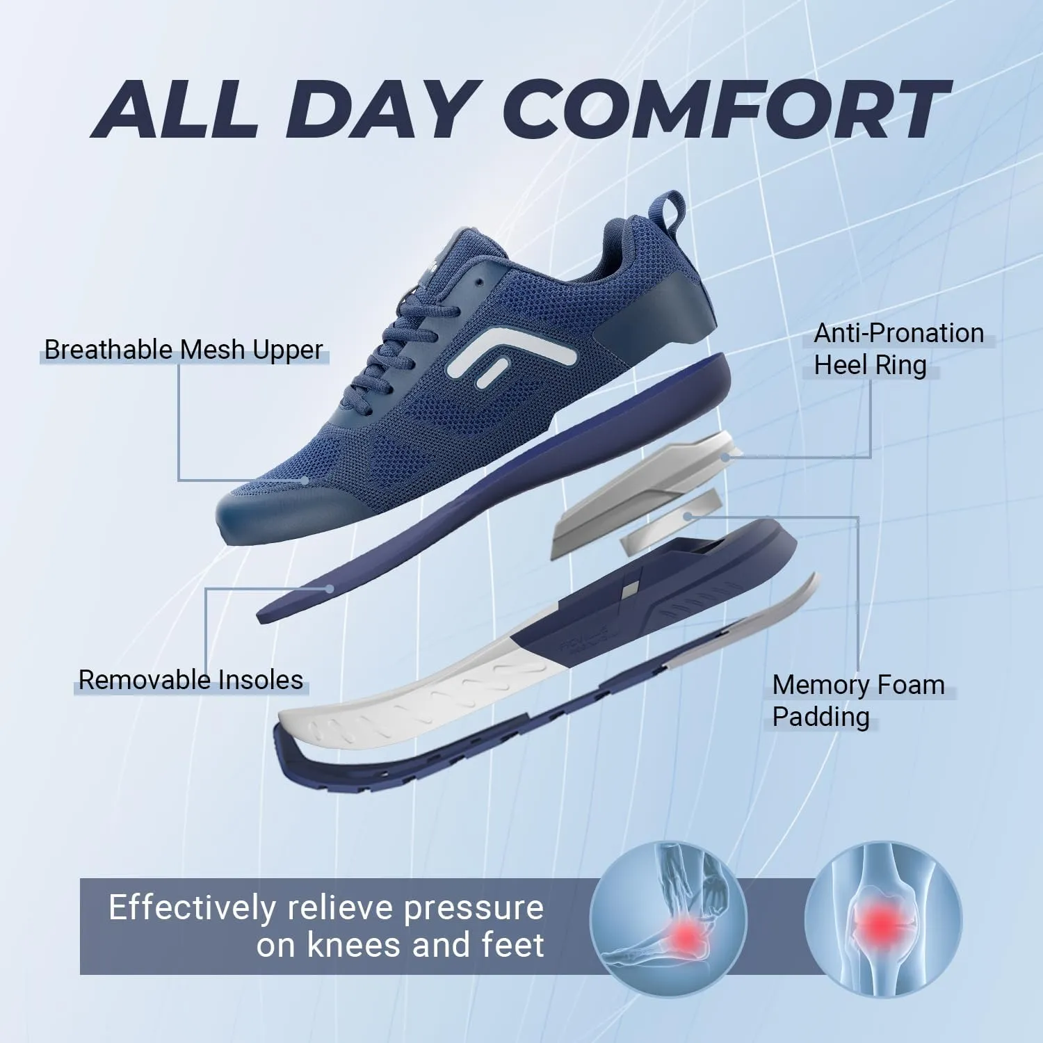 FitVille Men's Walking Shoes Wide Width, Wide Sneakers with Arch Support Orthopedic Shoes for Plantar Fasciitis Flat Feet Heel Pain Relief - Rebound Core V5