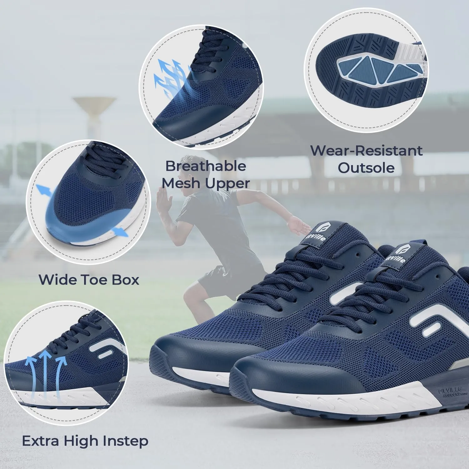 FitVille Men's Walking Shoes Wide Width, Wide Sneakers with Arch Support Orthopedic Shoes for Plantar Fasciitis Flat Feet Heel Pain Relief - Rebound Core V5
