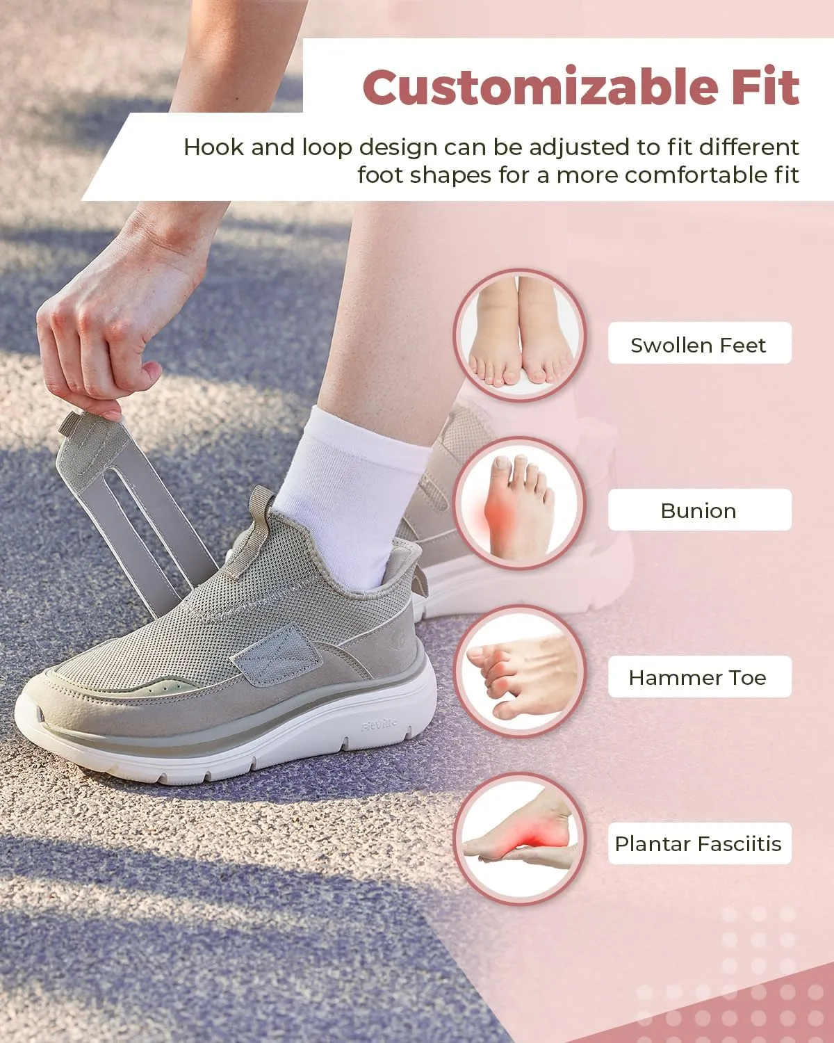 FitVille Slip On Shoes for Women Wide Width Walking Shoes Hands Free Lightweight Gym Tennis Sneakers for Women with Arch Support - Cloud Wanderer V5