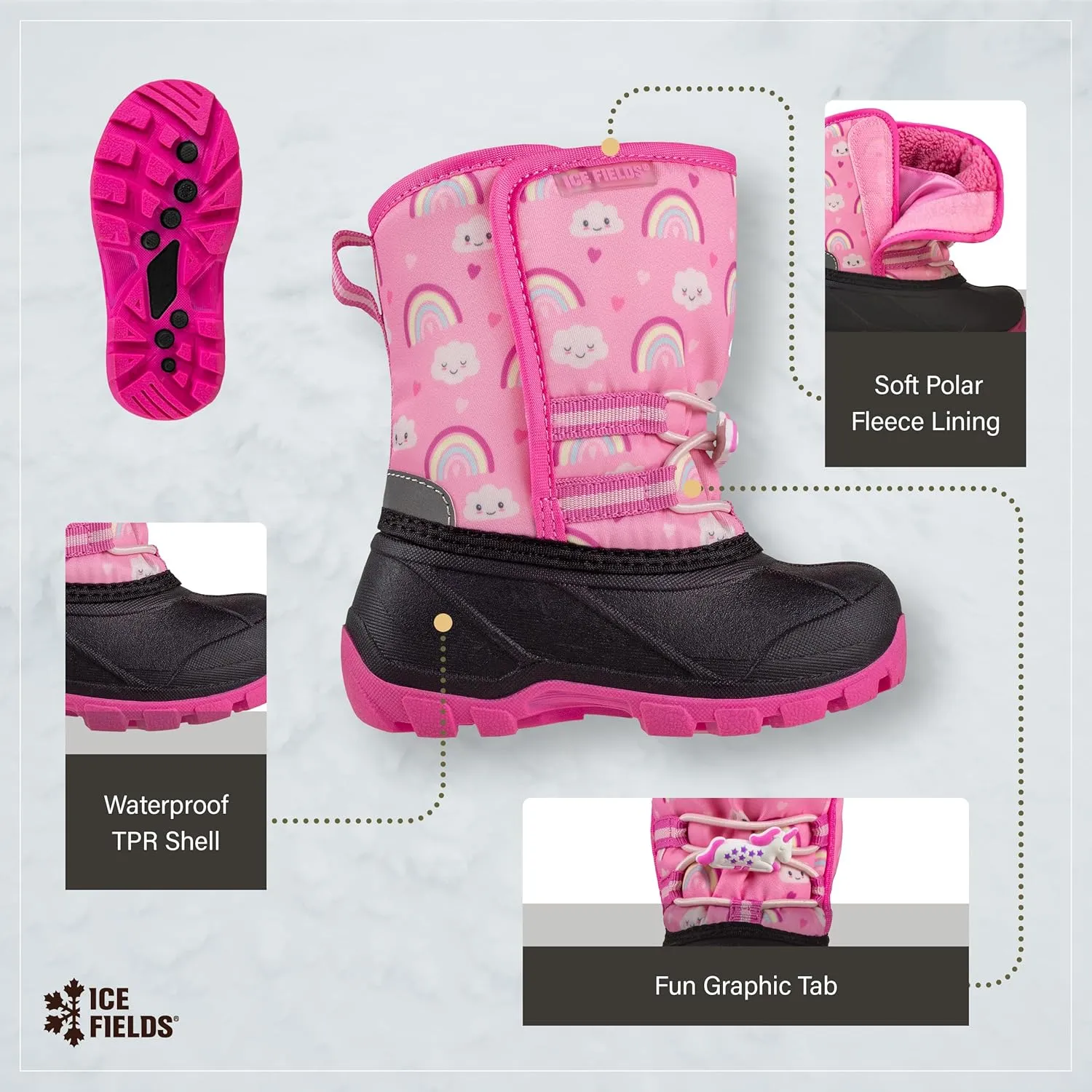 Flake Toddler Little Kids Snow Winter Boots, Warm, Waterproof Shell, Fleece-Lined Shoes
