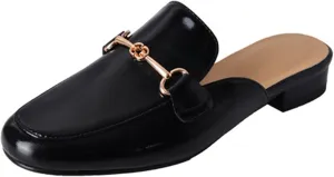 Flat Mules for Women Buckle Slip On Loafer Shoes Round Toe Backless Walking Mules Shoes